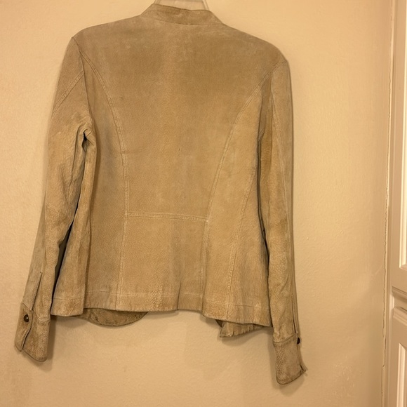 Vintage suede button down long sleeve leather beige tan jacket Aria - Picture 4 of 10